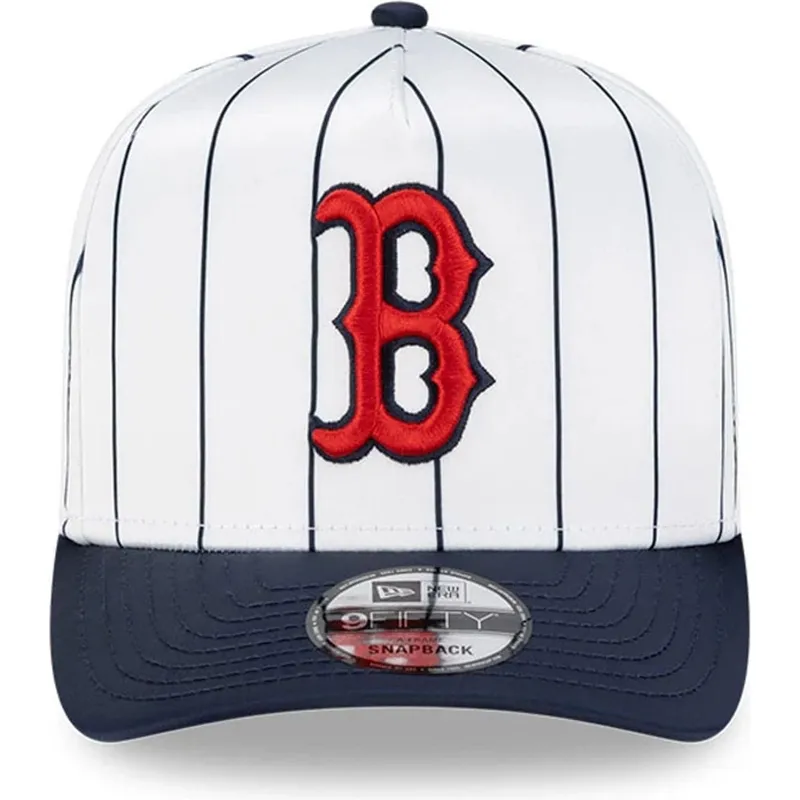 shapka-izvita-byala-snapbek-9fifty-a-frame-satin-pinstripe-na-boston-red-sox-mlb-ot-new-era