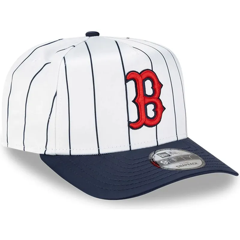 shapka-izvita-byala-snapbek-9fifty-a-frame-satin-pinstripe-na-boston-red-sox-mlb-ot-new-era