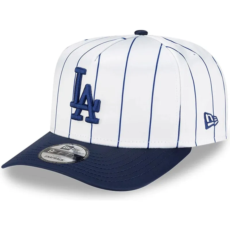 shapka-izvita-byala-snapbek-9fifty-a-frame-satin-pinstripe-na-los-angeles-dodgers-mlb-ot-new-era