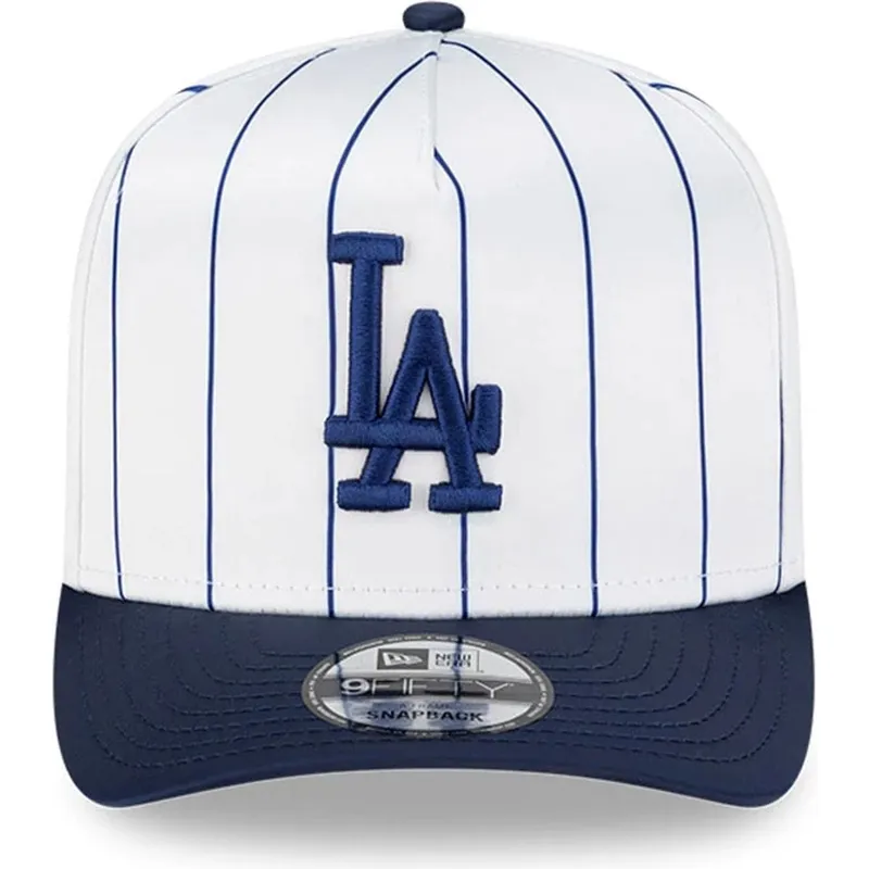 weisse-und-blaue-gebogene-snapback-kappe-9fifty-a-frame-satin-pinstripe-der-los-angeles-dodgers-mlb-von-new-era
