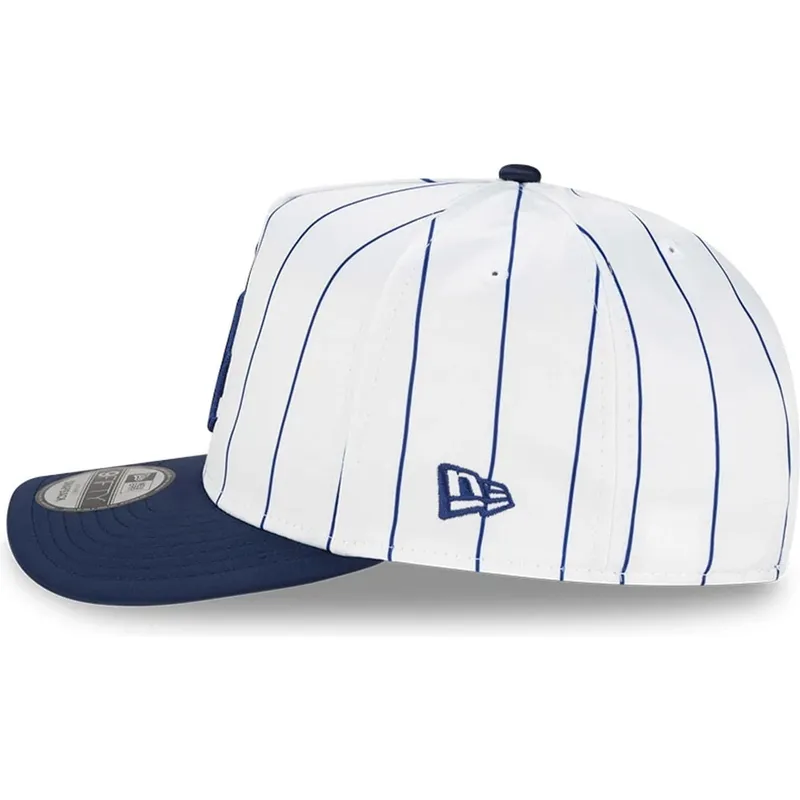 weisse-und-blaue-gebogene-snapback-kappe-9fifty-a-frame-satin-pinstripe-der-los-angeles-dodgers-mlb-von-new-era