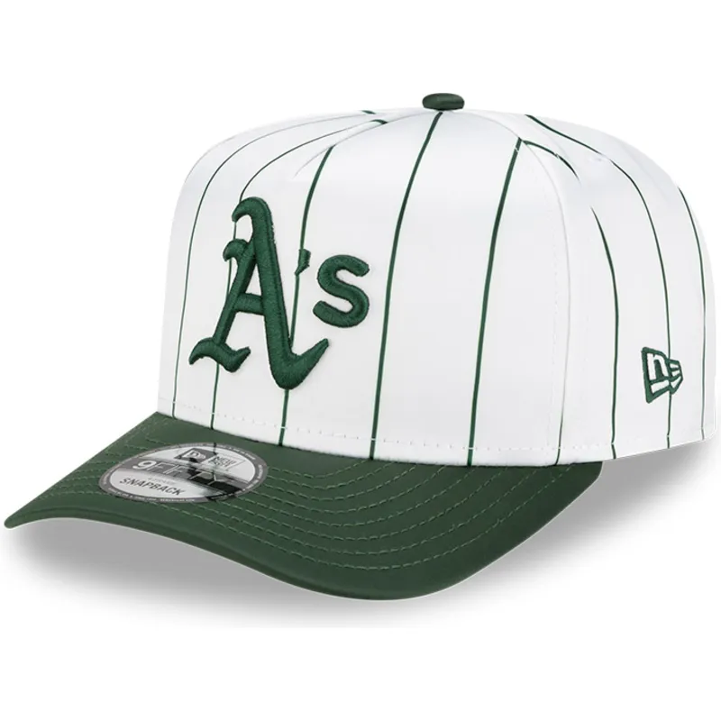 shapka-izvita-byala-snapbek-9fifty-a-frame-satin-pinstripe-na-oakland-athletics-mlb-ot-new-era