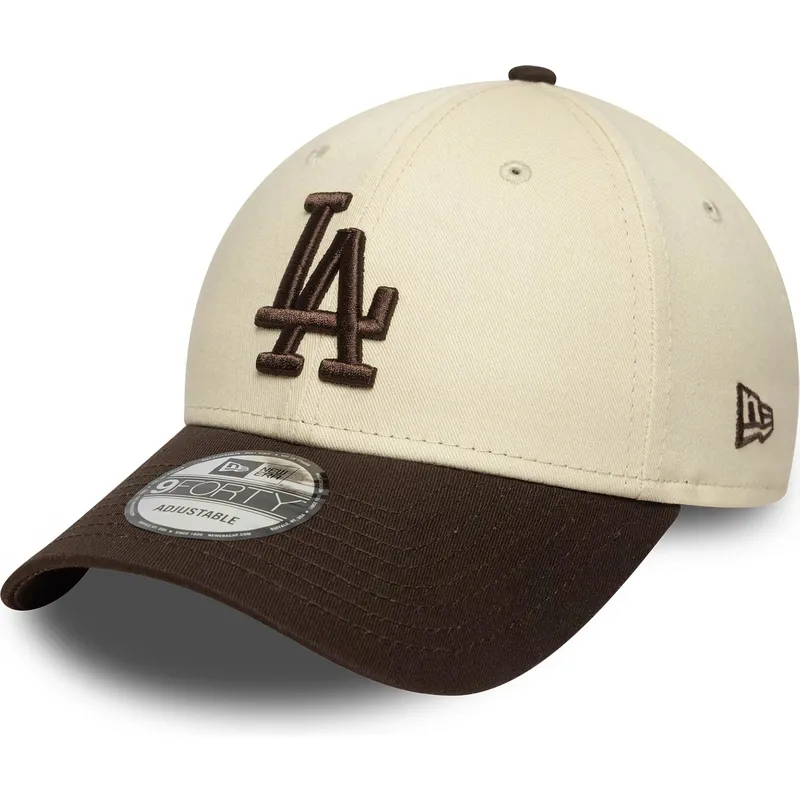 los-angeles-dodgers-mlb-new-era-9forty-side-patch-justerbar-beige-og-brun-buet-kasket