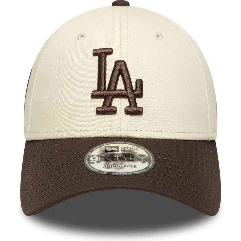 los-angeles-dodgers-mlb-new-era-9forty-side-patch-justerbar-beige-og-brun-buet-kasket