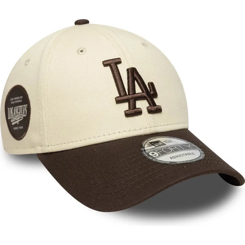 los-angeles-dodgers-mlb-new-era-9forty-side-patch-justerbar-beige-og-brun-buet-kasket