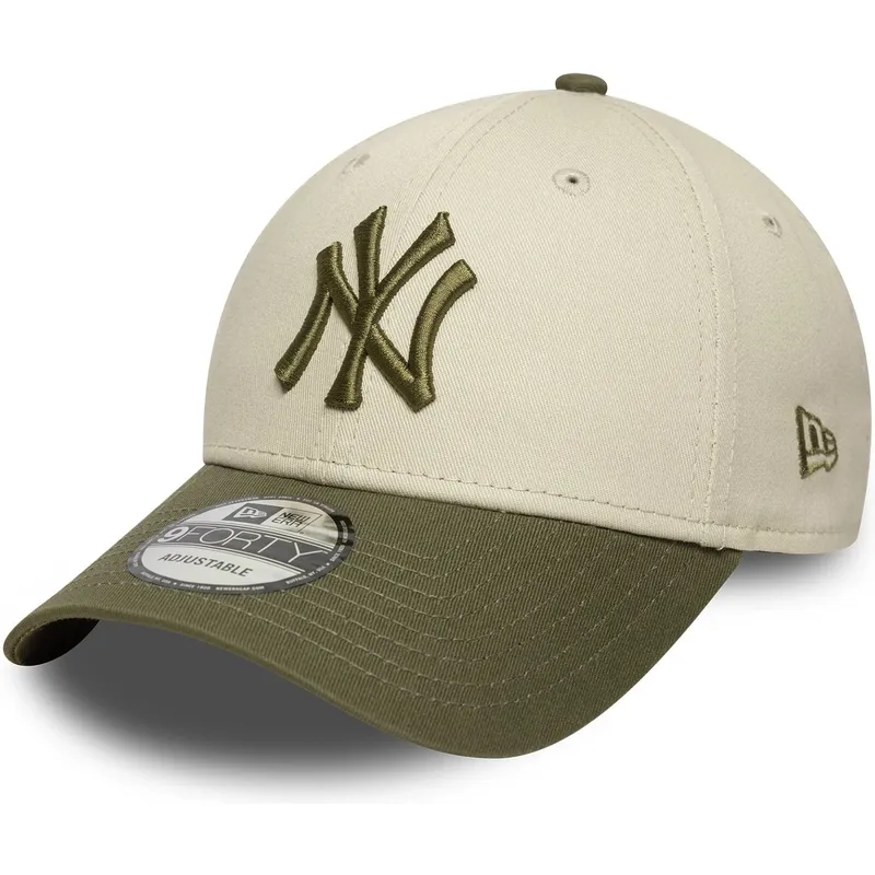 beige-und-grune-verstellbare-curved-cap-9forty-side-patch-der-new-york-yankees-mlb-von-new-era
