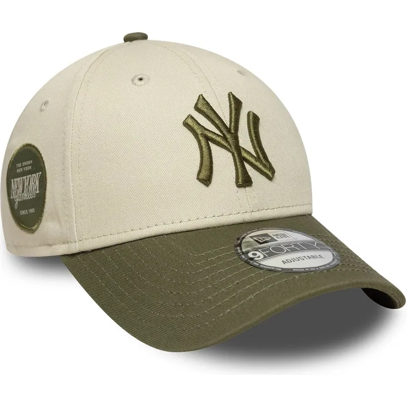 new-era-new-york-yankees-mlb-9forty-side-patch-justerbar-beige-og-gron-buet-kasket