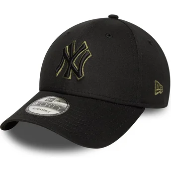 Schwarze verstellbare Curved Cap mit grünem Logo 9FORTY Outline der New York Yankees MLB von New Era