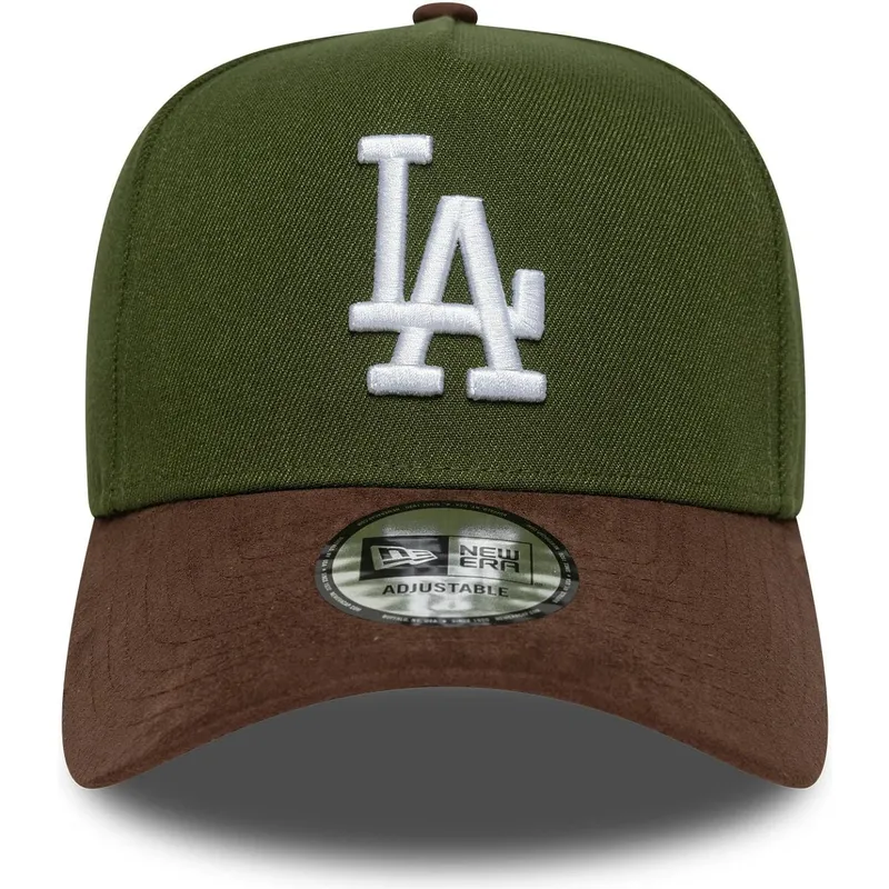 gron-og-brun-buet-snapback-kasket-9forty-e-frame-suede-skaerm-los-angeles-dodgers-mlb-fra-new-era