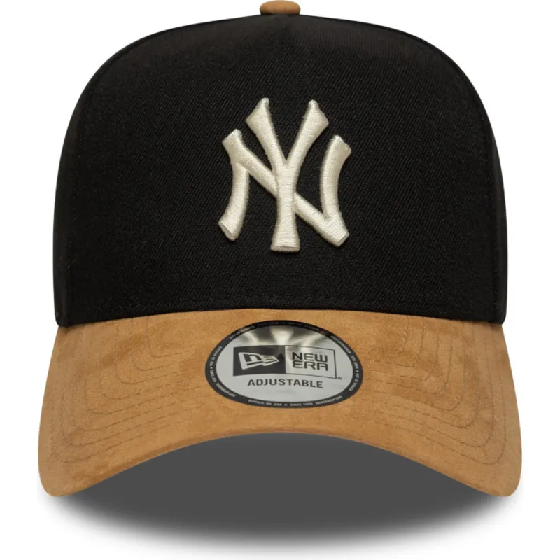 buet-sort-og-brun-snapback-kasket-9forty-e-frame-suede-visor-fra-new-york-yankees-mlb-fra-new-era