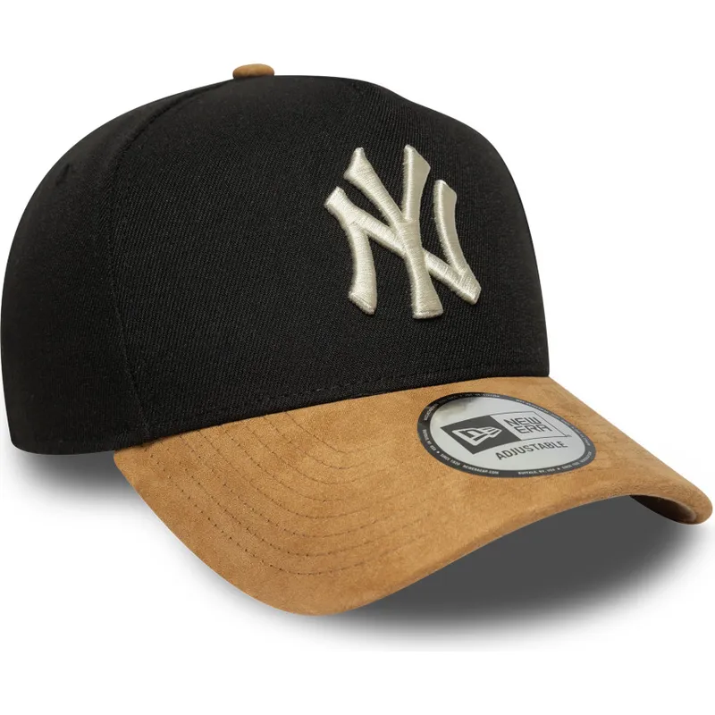 buet-sort-og-brun-snapback-kasket-9forty-e-frame-suede-visor-fra-new-york-yankees-mlb-fra-new-era