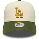 beige-und-grune-gebogene-snapback-kappe-9forty-e-frame-world-series-patch-der-los-angeles-dodgers-mlb-von-new-era