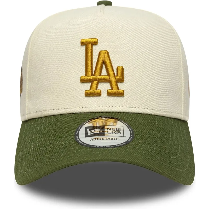 beige-og-gron-buet-snapback-kasket-9forty-e-frame-world-series-patch-fra-los-angeles-dodgers-mlb-fra-new-era