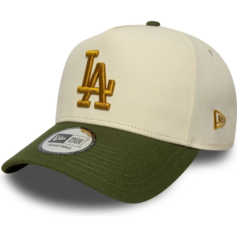 beige-og-gron-buet-snapback-kasket-9forty-e-frame-world-series-patch-fra-los-angeles-dodgers-mlb-fra-new-era