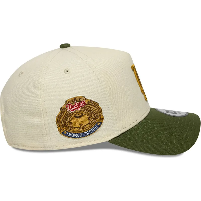 beige-og-gron-buet-snapback-kasket-9forty-e-frame-world-series-patch-fra-los-angeles-dodgers-mlb-fra-new-era