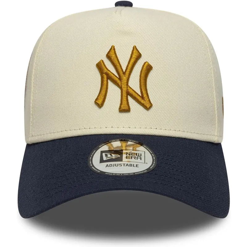 beige-og-marinebla-buet-kasket-snapback-9forty-e-frame-world-series-patch-fra-new-york-yankees-mlb-fra-new-era