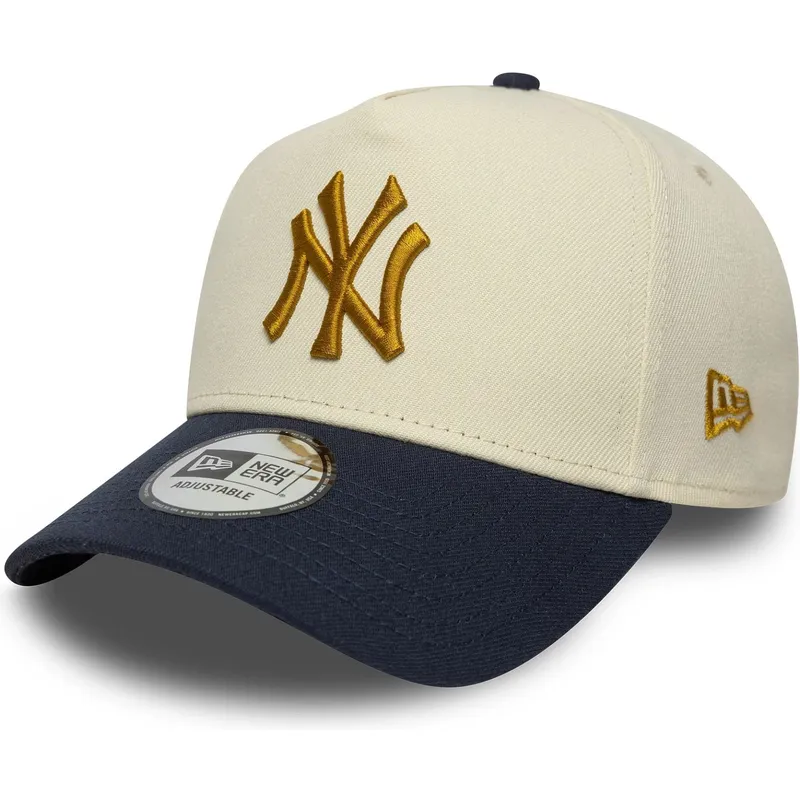 beige-und-marineblaue-gebogene-snapback-kappe-9forty-e-frame-world-series-patch-der-new-york-yankees-mlb-von-new-era