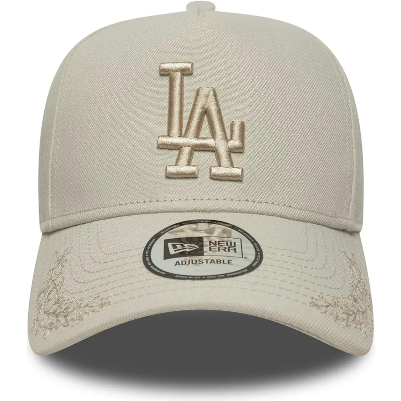beige-gebogene-snapback-kappe-mit-beigem-logo-9forty-e-frame-tonal-icon-der-los-angeles-dodgers-mlb-von-new-era