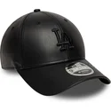 schwarze-snapback-kappe-mit-gebogenem-schirm-und-schwarzem-logo-9forty-m-crown-pu-der-los-angeles-dodgers-mlb-von-new-era