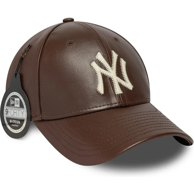 brun-justerbar-kurvet-kasket-9forty-m-crown-img-leather-fra-new-york-yankees-mlb-fra-new-era
