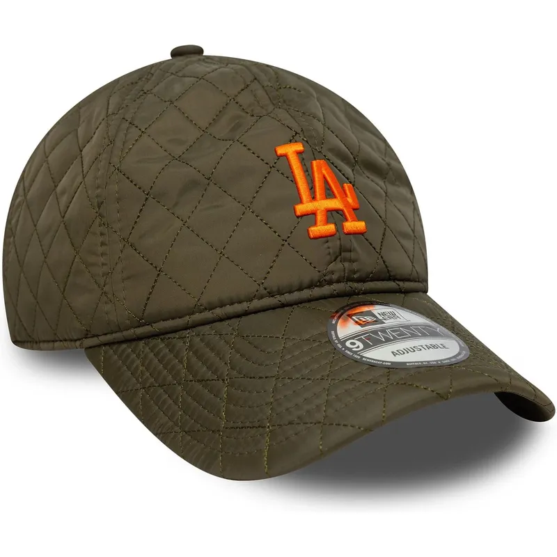 justerbar-gron-buet-kasket-med-orange-logo-9twenty-quilted-fra-los-angeles-dodgers-mlb-fra-new-era