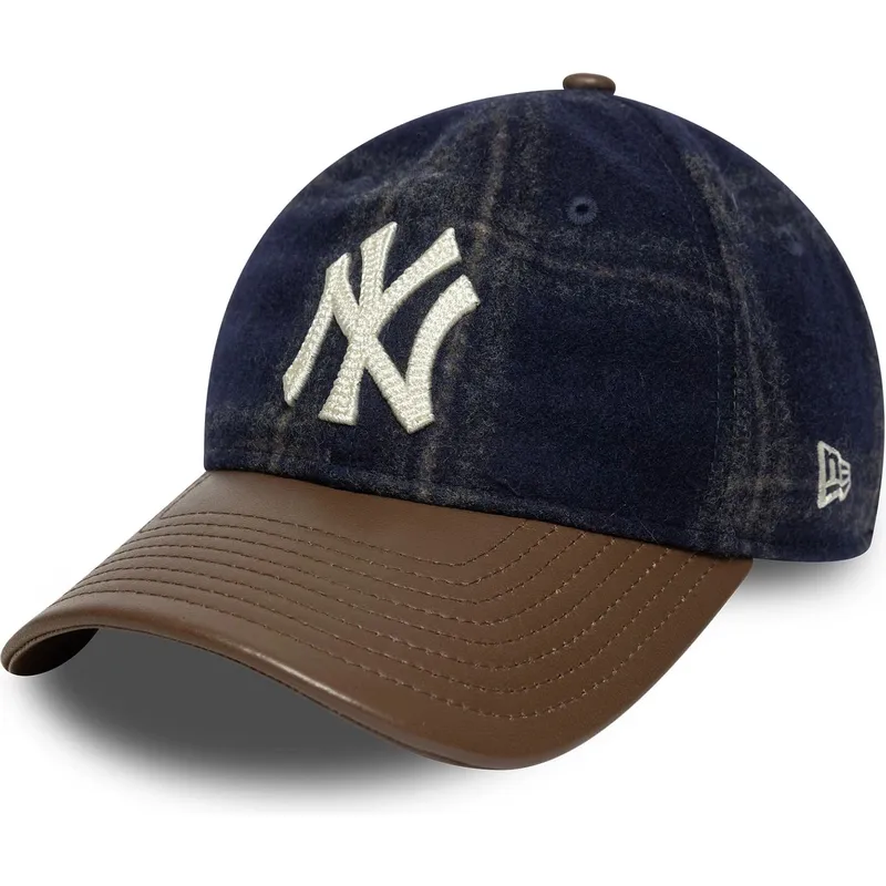 gebogene-marineblau-und-braune-verstellbare-kappe-9twenty-img-loden-leather-von-new-york-yankees-mlb-von-new-era