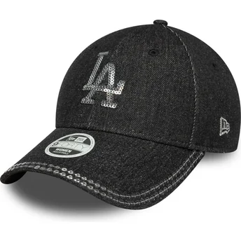 Schwarze verstellbare Damenkappe 9FORTY Sequin Denim Los Angeles Dodgers MLB von New Era