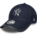 new-era-new-york-yankees-mlb-9forty-sequin-denim-justerbar-marinebla-buet-kasket-til-kvinder