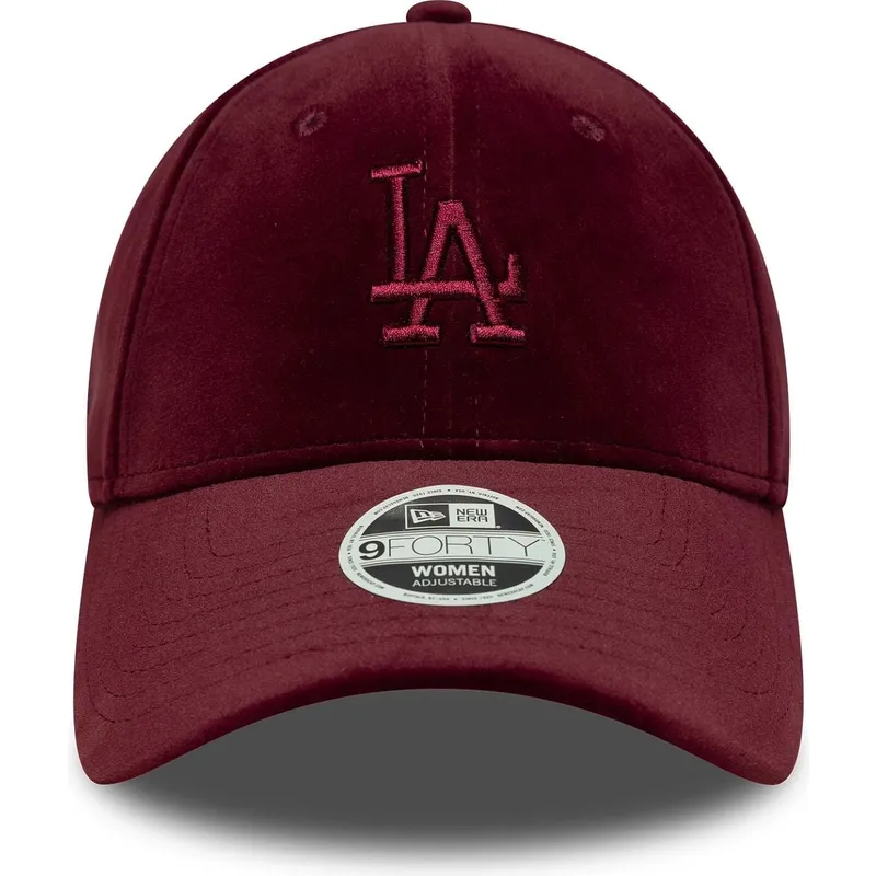 weinrote-verstellbare-curved-cap-fur-damen-9forty-velour-der-los-angeles-dodgers-mlb-von-new-era