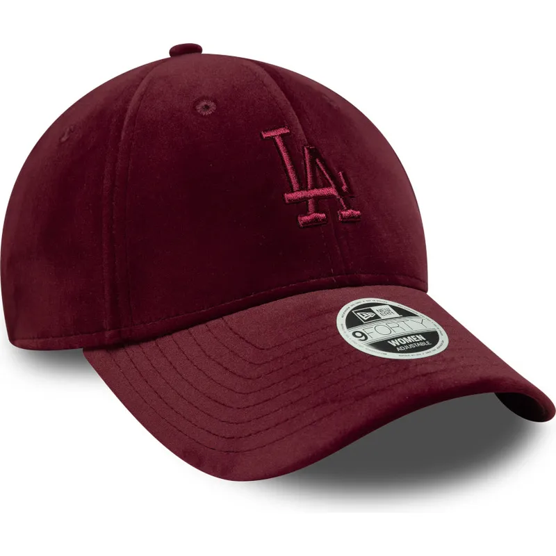 new-era-los-angeles-dodgers-mlb-9forty-velour-justerbar-bordeaux-kvindekasket-med-buet-skygge