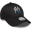 new-era-9forty-verstellbare-schwarze-damenkappe-mit-gebogenem-schirm-und-metallic-logo-der-new-york-yankees-mlb