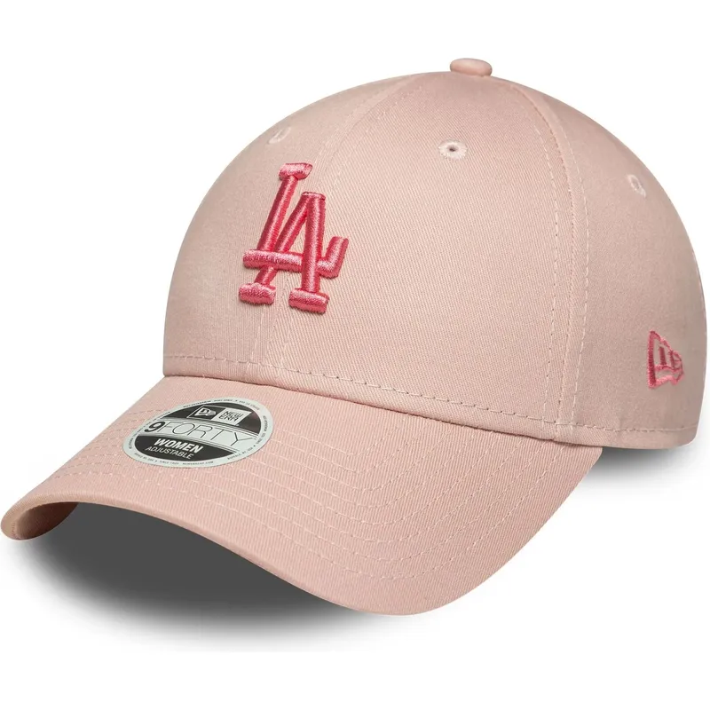rosa-justerbar-kvindekasket-med-buet-skygge-og-rosa-logo-9forty-league-essential-los-angeles-dodgers-mlb-fra-new-era
