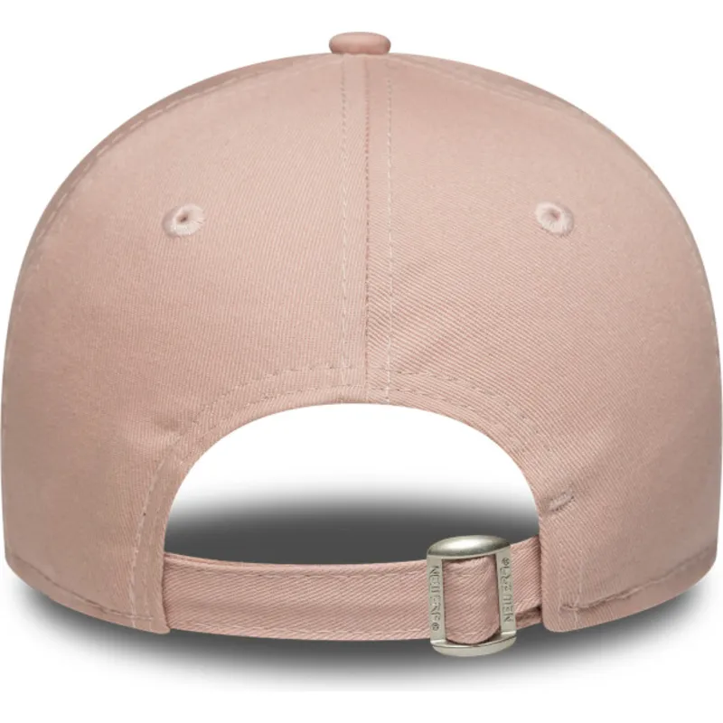 rosa-verstellbare-curved-cap-fur-damen-mit-rosa-logo-9forty-league-essential-der-los-angeles-dodgers-mlb-von-new-era