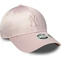 rosafarbene-verstellbare-curved-cap-fur-damen-mit-rosa-logo-9forty-satin-bow-back-der-new-york-yankees-mlb-von-new-era