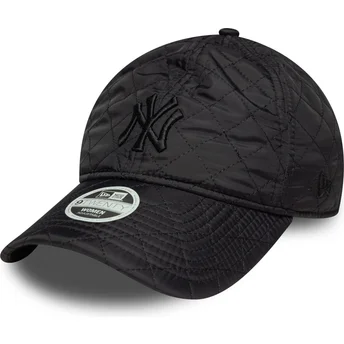New Era New York Yankees MLB 9TWENTY Padded sort justerbar kvindekasket med buet skygge og sort logo
