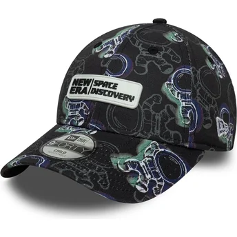 New Era Извита Периферия Youth 9FORTY Space All Over Print Черна Регулируема Шапка