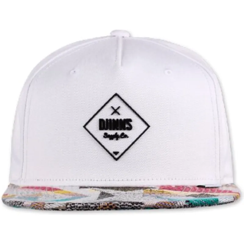 hvid-og-multifarvet-flat-cap-snapback-rubber-aztek-fra-djinns