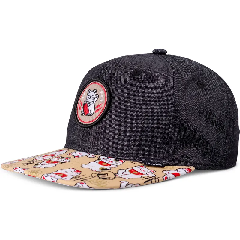 shapka-ploska-cherna-snapbek-za-deca-lucky-cat-linen-rev-ot-djinns