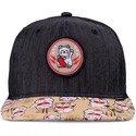 sort-og-multifarvet-flat-cap-snapback-til-dreng-lucky-cat-linen-rev-fra-djinns