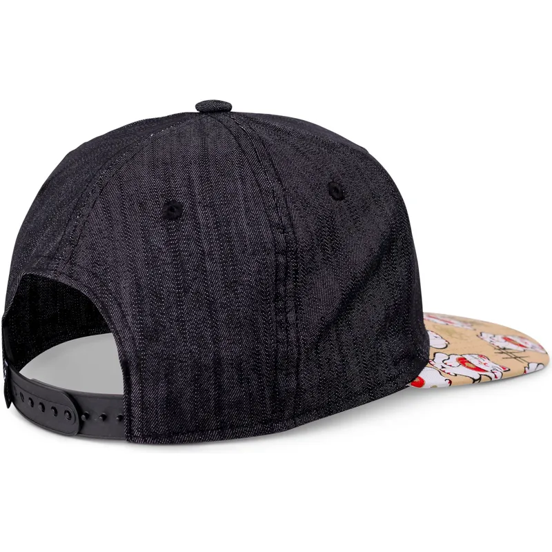 sort-og-flerfarvet-flad-snapback-kasket-til-drenge-lucky-cat-linen-rev-fra-djinns