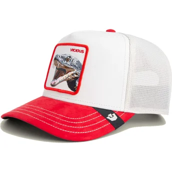 Gorra trucker blanca y roja serpiente Vicious Suede Snake Suede Truckers The Farm de Goorin Bros.