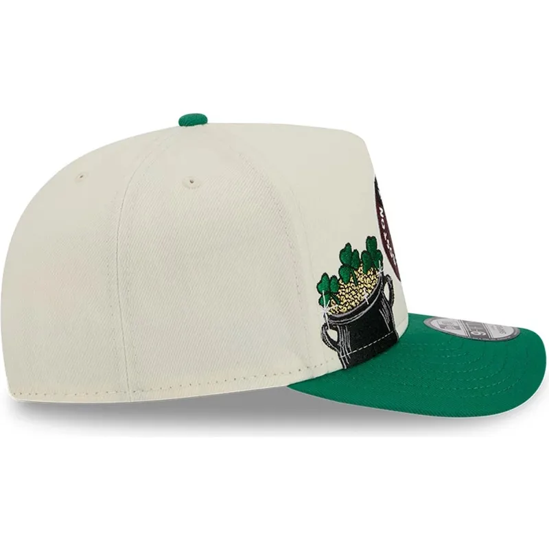 beige-und-grune-gebogene-snapback-kappe-9fifty-a-frame-precurved-hardwood-classics-der-boston-celtics-nba-von-new-era