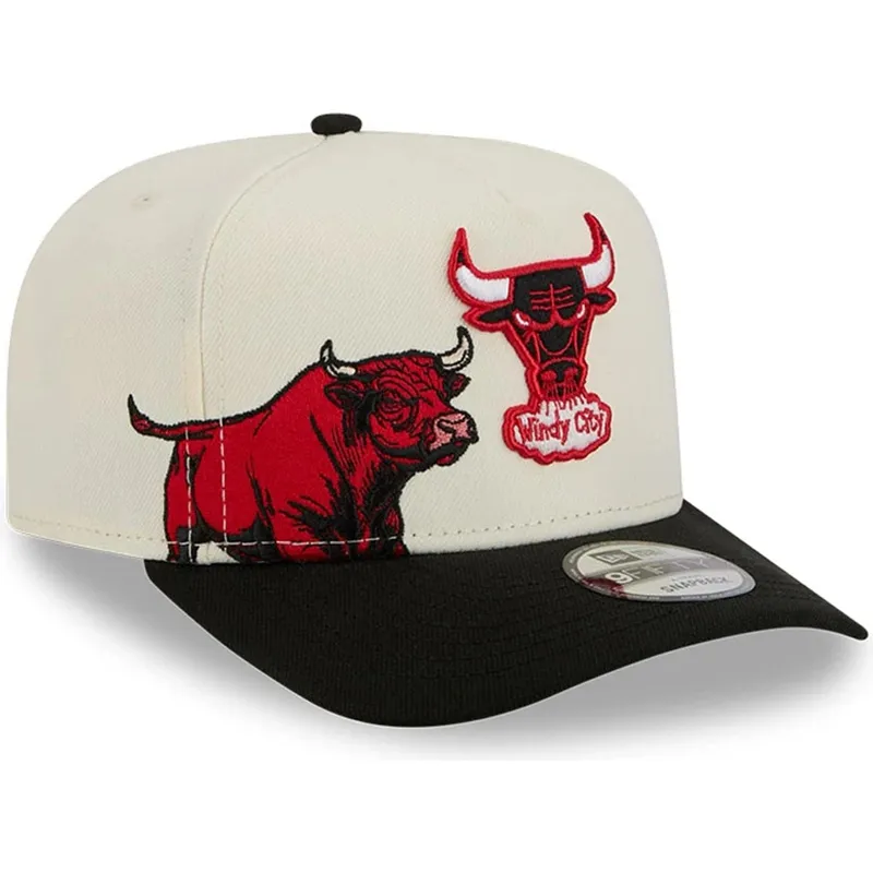 buet-beige-og-sort-snapback-kasket-9fifty-a-frame-precurved-hardwood-classics-fra-chicago-bulls-nba-fra-new-era