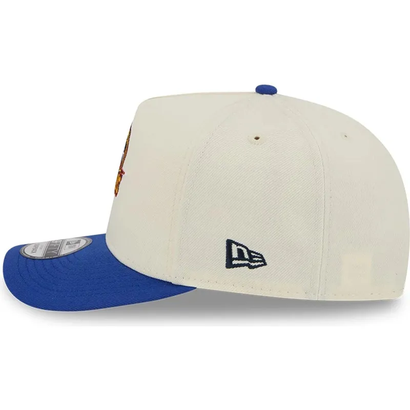 buet-beige-og-bla-snapback-kasket-9fifty-a-frame-precurved-hardwood-classics-fra-golden-state-warriors-nba-fra-new-era