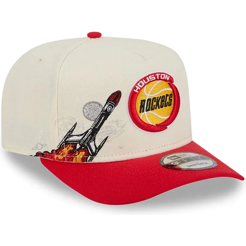 beige-og-rod-buet-kasket-snapback-9fifty-a-frame-precurved-hardwood-classics-fra-houston-rockets-nba-fra-new-era