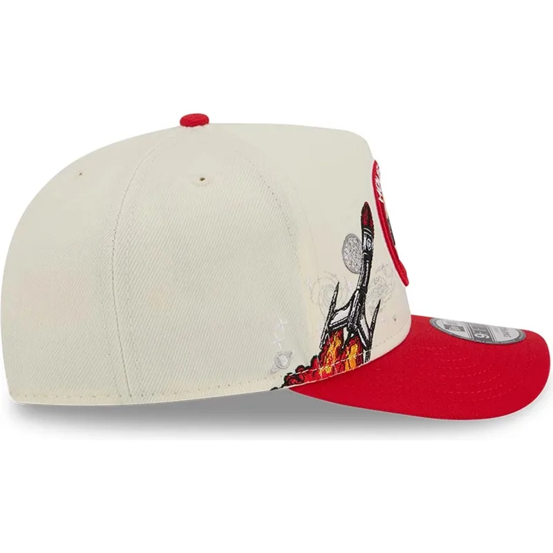 beige-og-rod-buet-kasket-snapback-9fifty-a-frame-precurved-hardwood-classics-fra-houston-rockets-nba-fra-new-era
