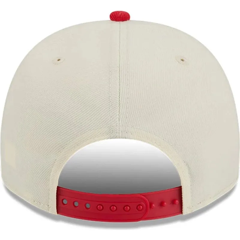 beige-og-rod-buet-kasket-snapback-9fifty-a-frame-precurved-hardwood-classics-fra-houston-rockets-nba-fra-new-era