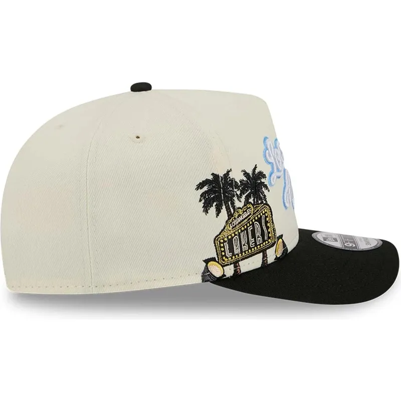 beige-und-schwarze-gebogene-snapback-kappe-9fifty-a-frame-precurved-hardwood-classics-der-los-angeles-lakers-nba-von-new-era