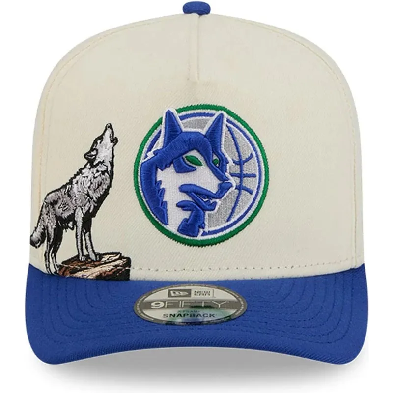 beige-und-blaue-gebogene-snapback-kappe-9fifty-a-frame-precurved-hardwood-classics-der-minnesota-timberwolves-nba-von-new-era