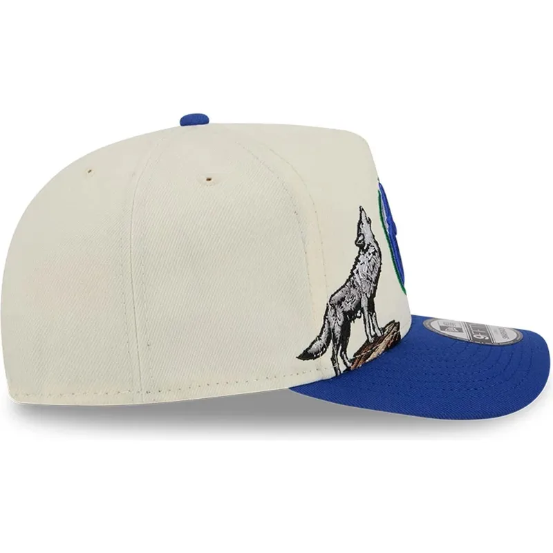 beige-og-bla-snapback-kasket-med-bojning-9fifty-a-frame-precurved-hardwood-classics-fra-minnesota-timberwolves-nba-fra-new-era